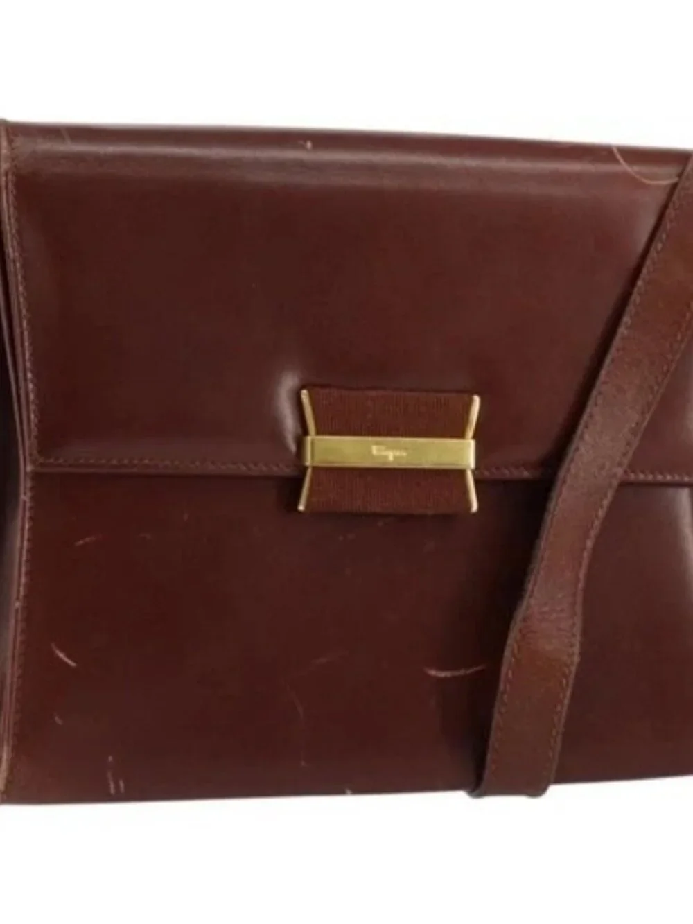 Salvatore Ferragamo Shoulder Bag Leather Brown Gold Auth BA8006